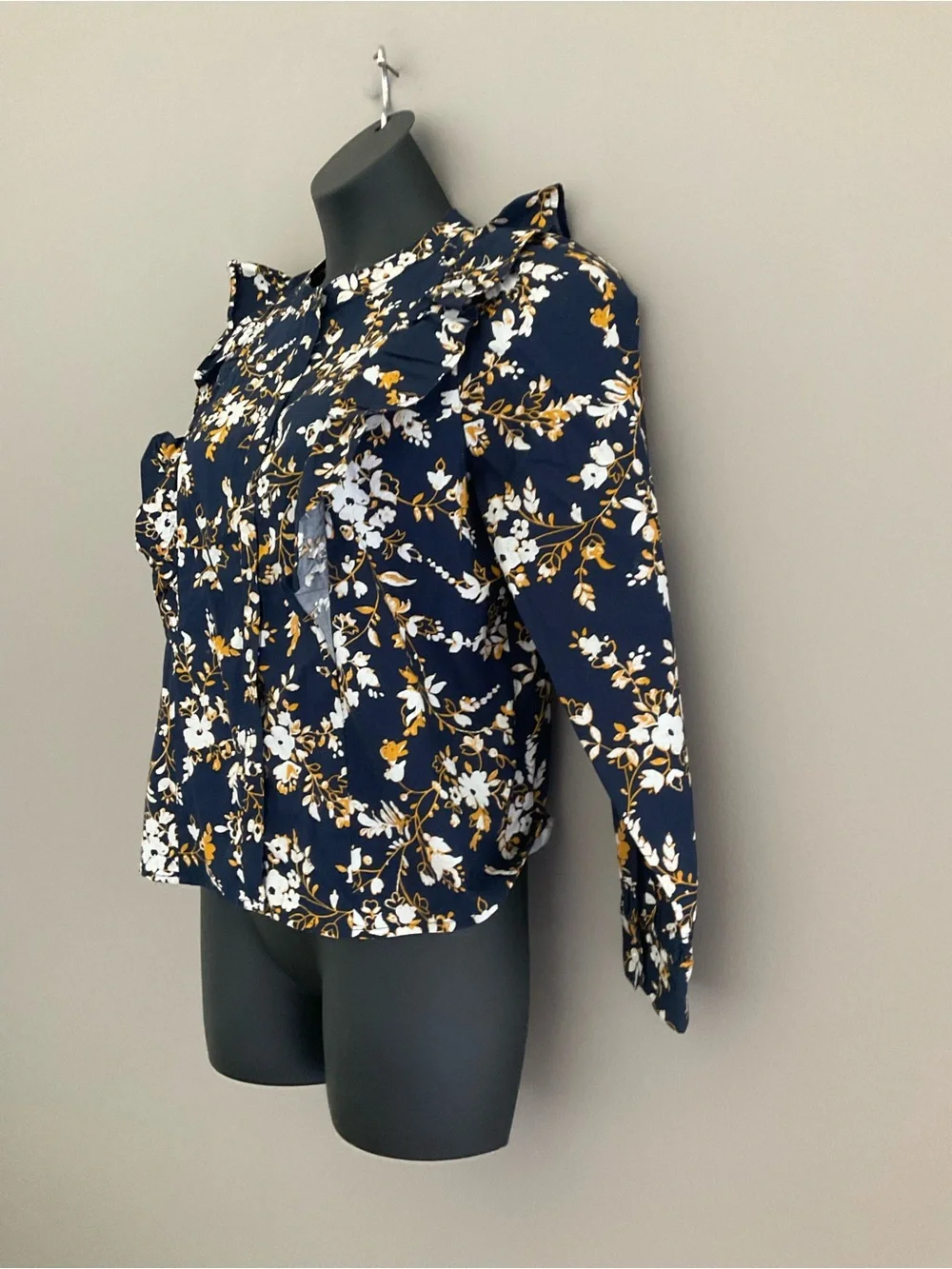 J. Crew, Navy Blue & Gold, Floral, Blouse
